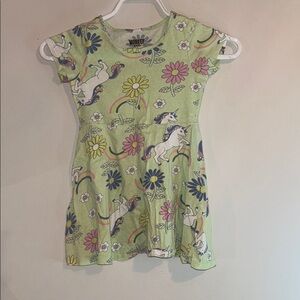 Unicorn Print Green Kids Casual Dress